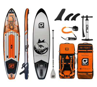11' Adventure Inflatable Paddle Board Package in Orange
