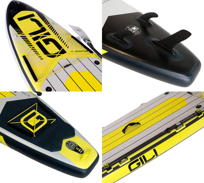 11' Adventure Inflatable Paddle Board Yellow Detailed Photos