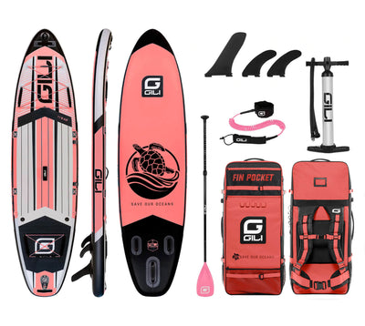 GILI Sports 11'6 AIR Inflatable Paddle Board Package in Coral Pink