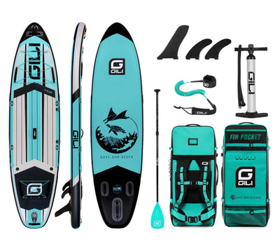 GILI Sports 11'6 AIR Inflatable Paddle Board Package in Teal