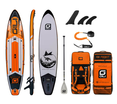 GILI Sports 12' Adventure Inflatable Paddle Board Package in Orange