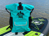 GILI Waterproof Backpack in Teal, 25L on the water